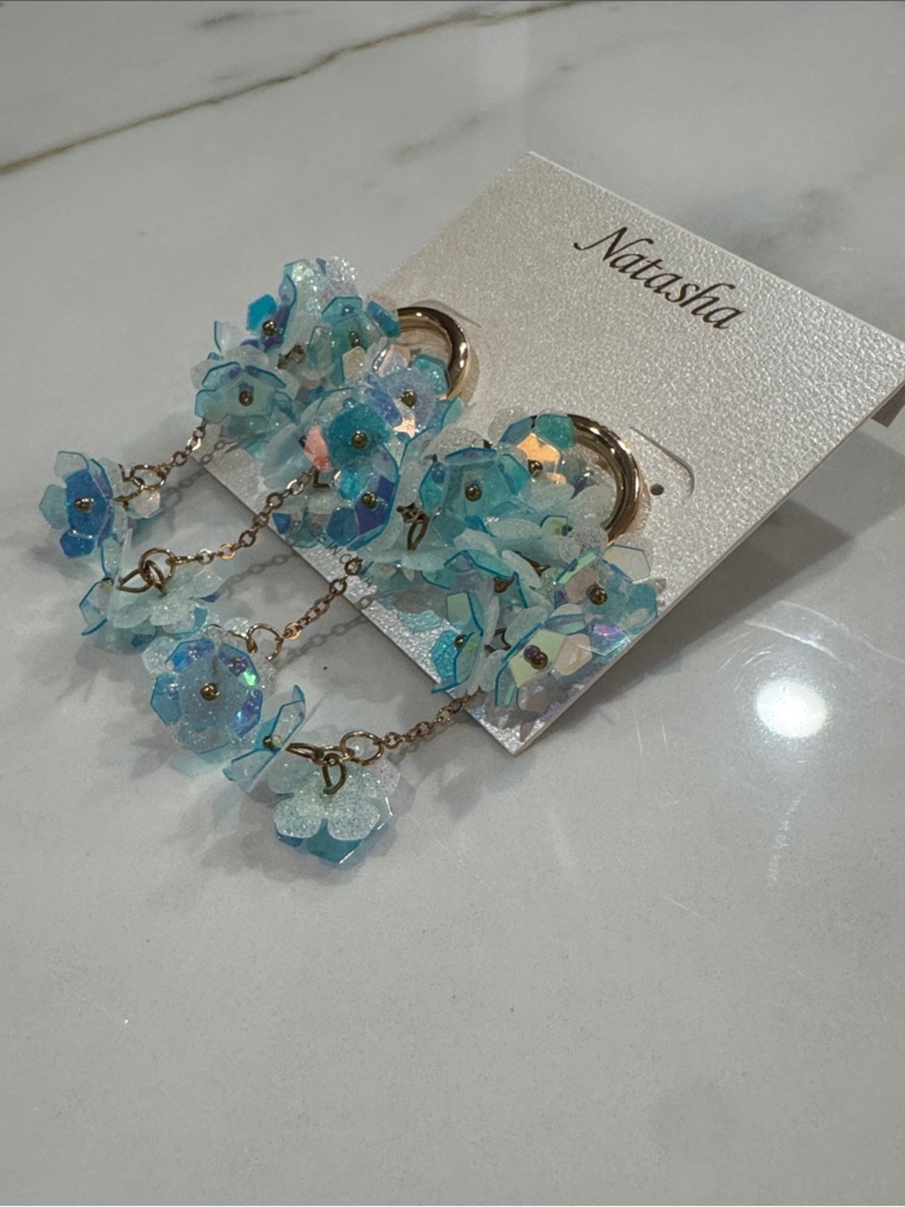 Natasha Couture Turquoise Floral Drop Earrings with Gold Hoops